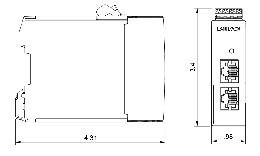LAN Lock dimensions in inches