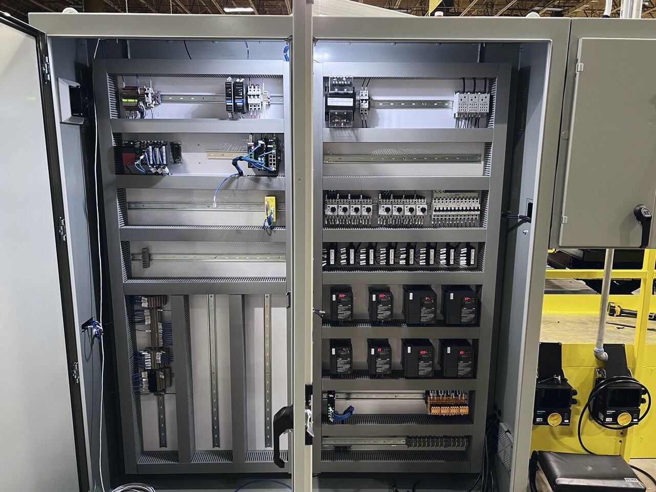 Control panel with Mitsubishi PLC and drives built by Envision