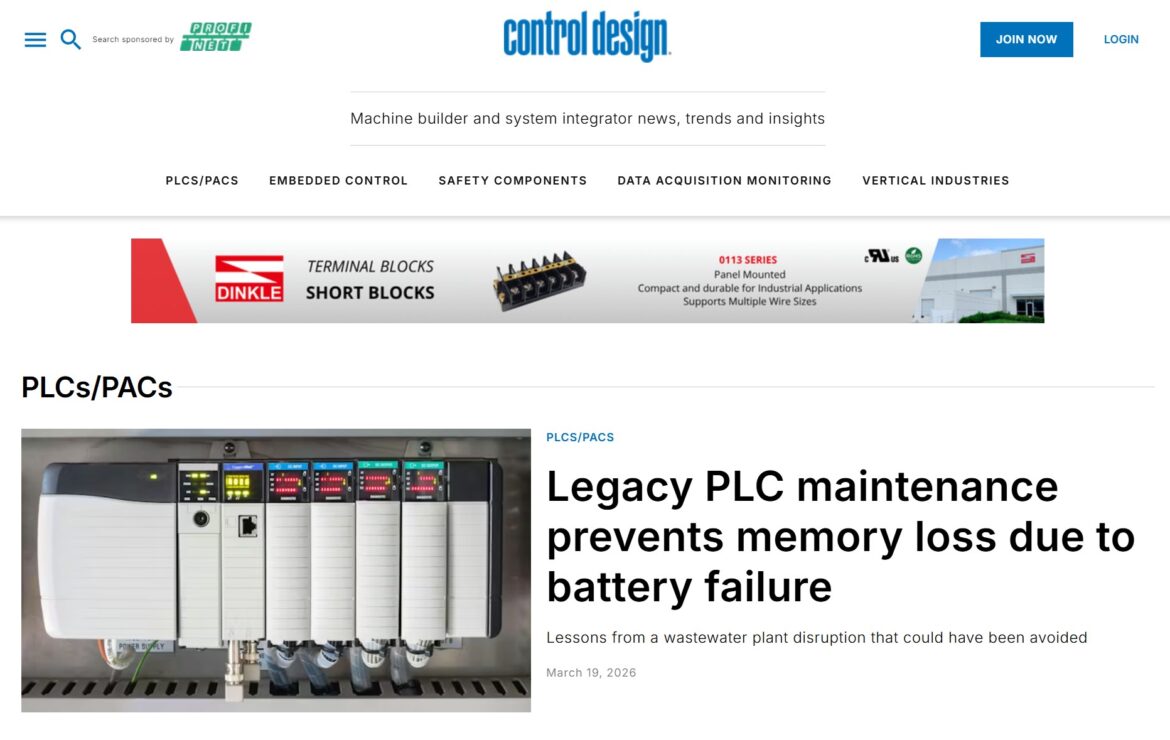 Read Our ControlDesign.com Article about PLC Batteries and how they can affect production BIG TIME!